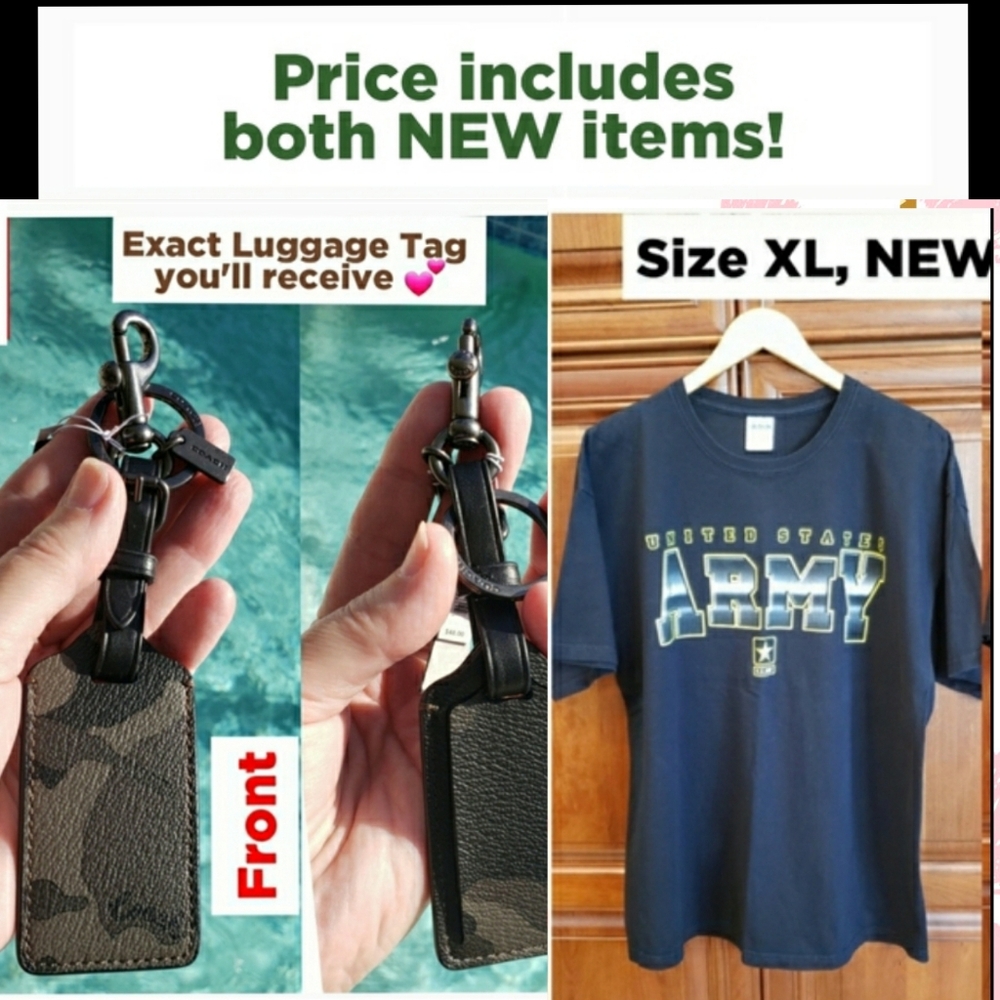 *SALE* NEW Coach Camo Luggage Tag (1) & NWOT Army tee, XL